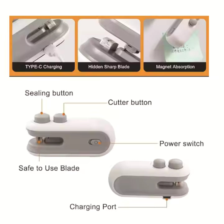 Mini Bag Sealer: 2 in 1 Bag Sealer Heat Seal with Cutter and Magnet